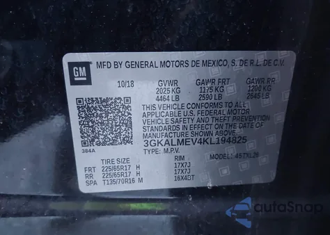 2019 GMC Terrain Sle из США, поврежденный, VIN 3GKALMEV4KL194825